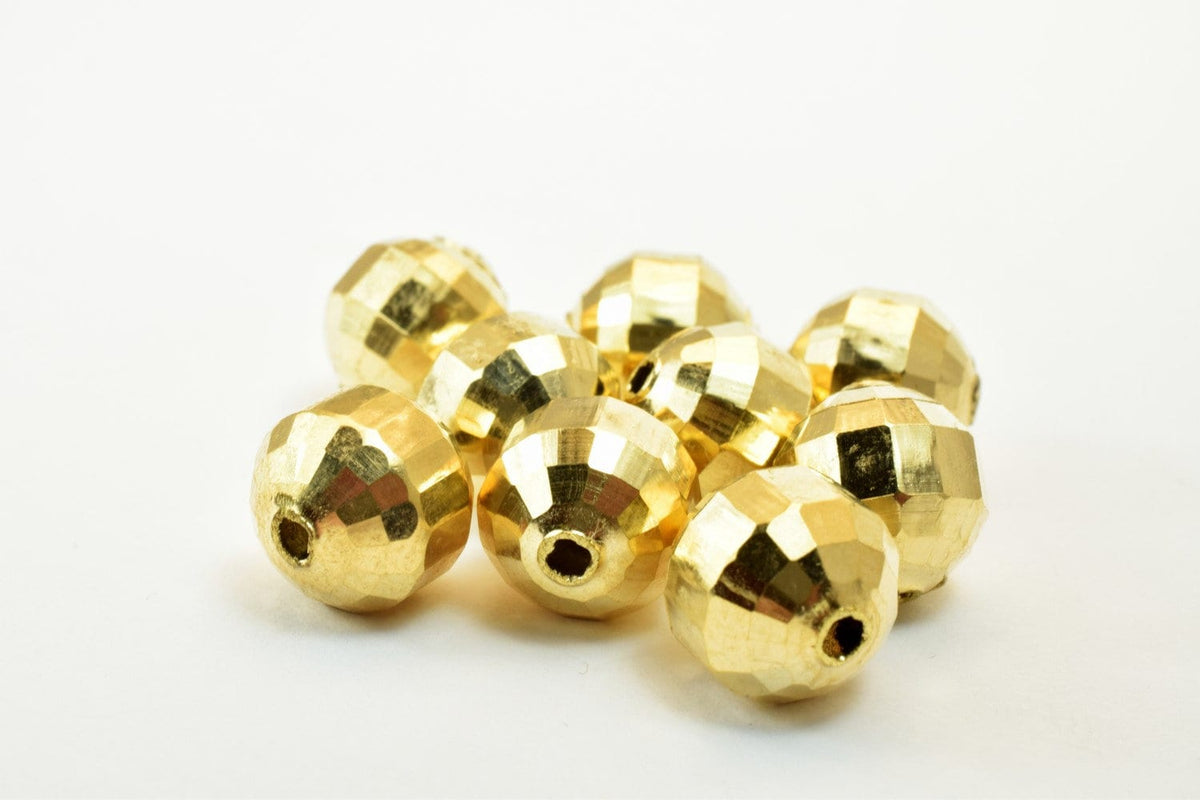 12mm 18K Gold Filled Look: EP Diamond Cut Round Bead, Tarnish Resistant Finish | Electroplated , Jewelry Making Supplies | GF3404