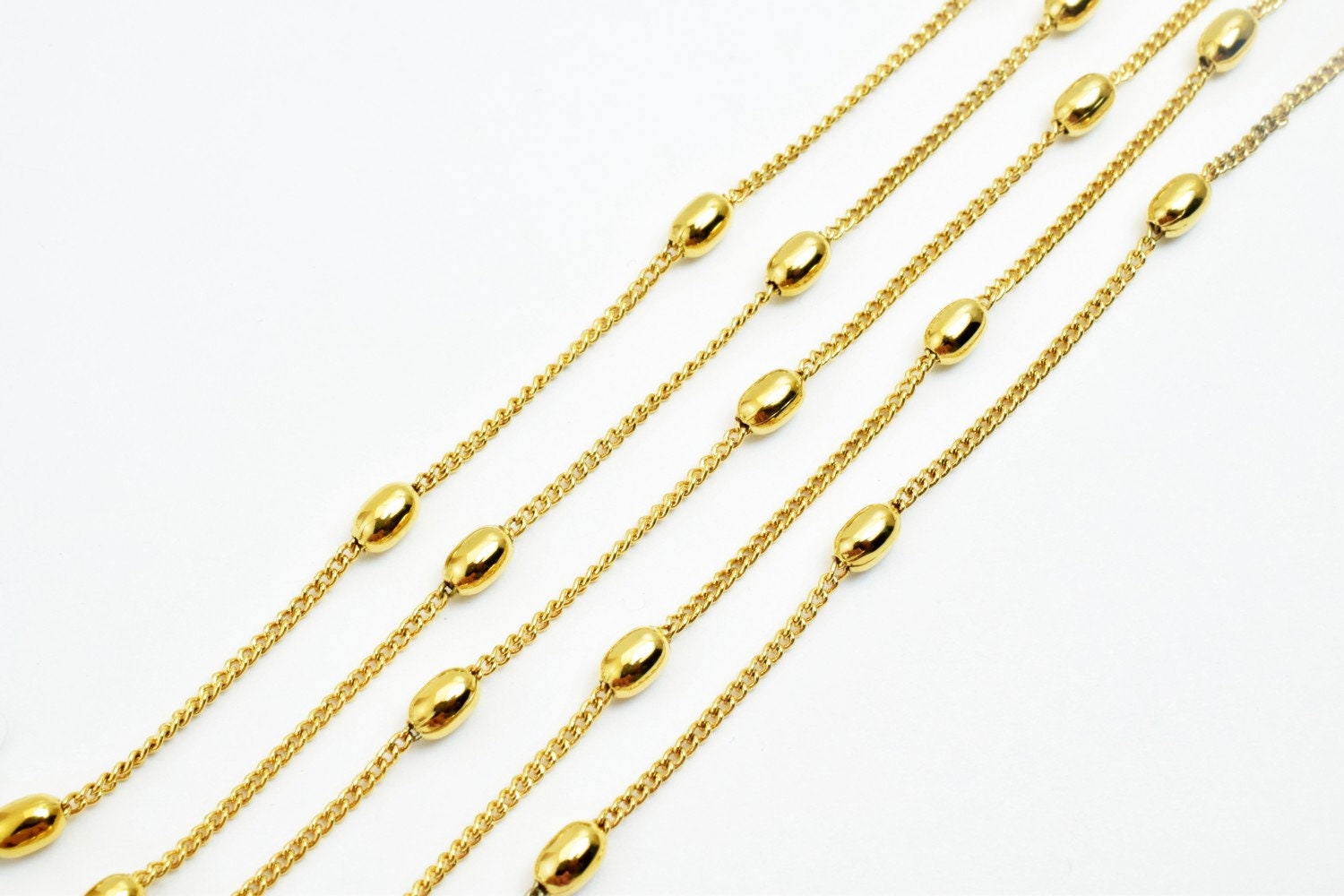 18K Gold Chain Curb With Oval Bead: Electroplated Jewelry Supply, Tarnish Resistant (3mm Width, Copper Base)