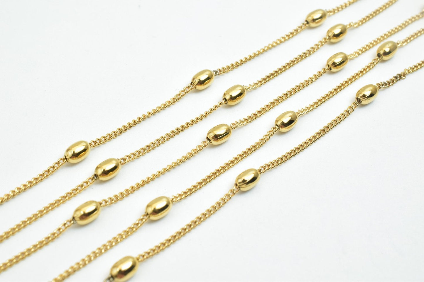 18K Gold Chain Curb With Oval Bead: Electroplated Jewelry Supply, Tarnish Resistant (3mm Width, Copper Base)