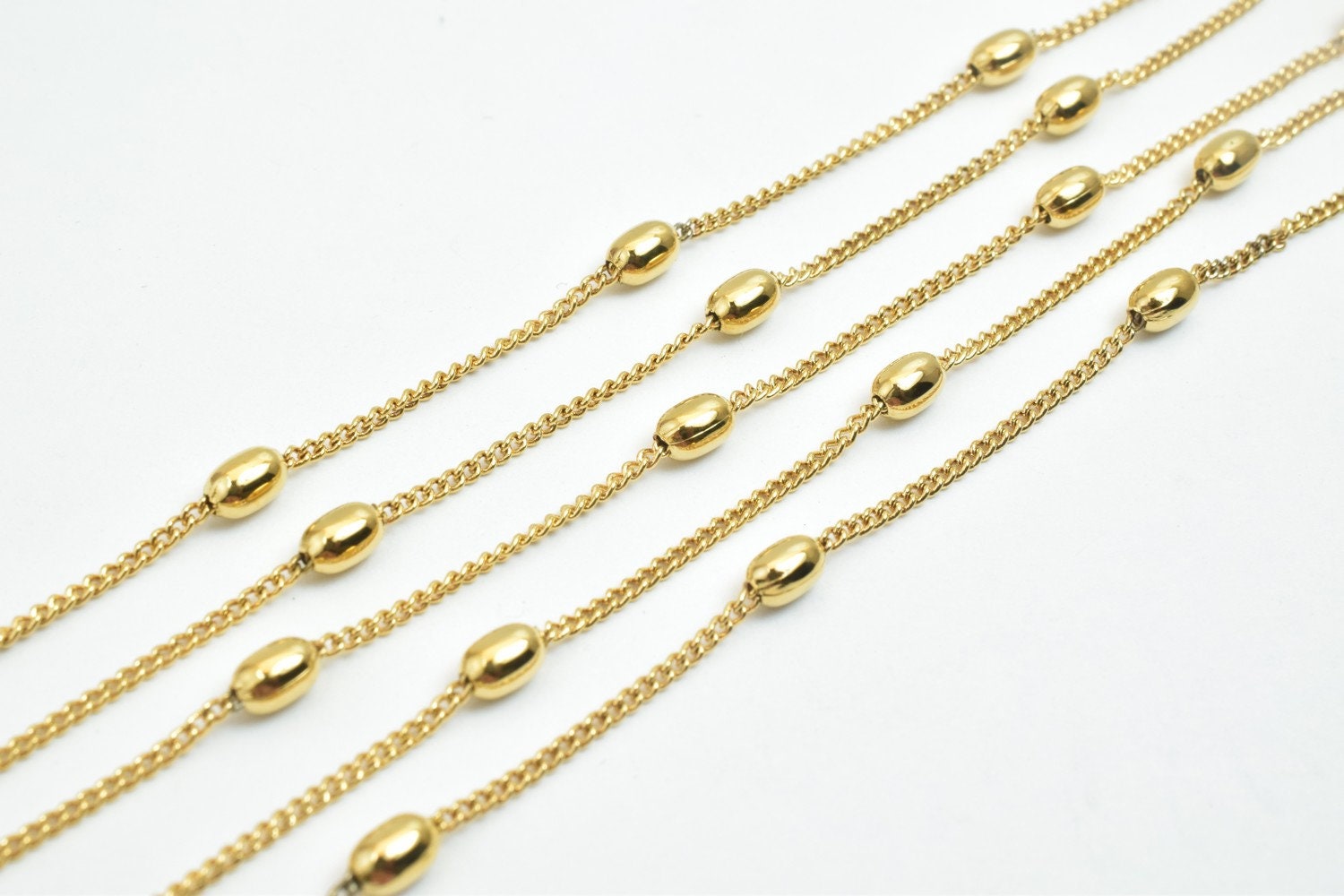 18K Gold Chain Curb With Oval Bead: Electroplated Jewelry Supply, Tarnish Resistant (3mm Width, Copper Base)