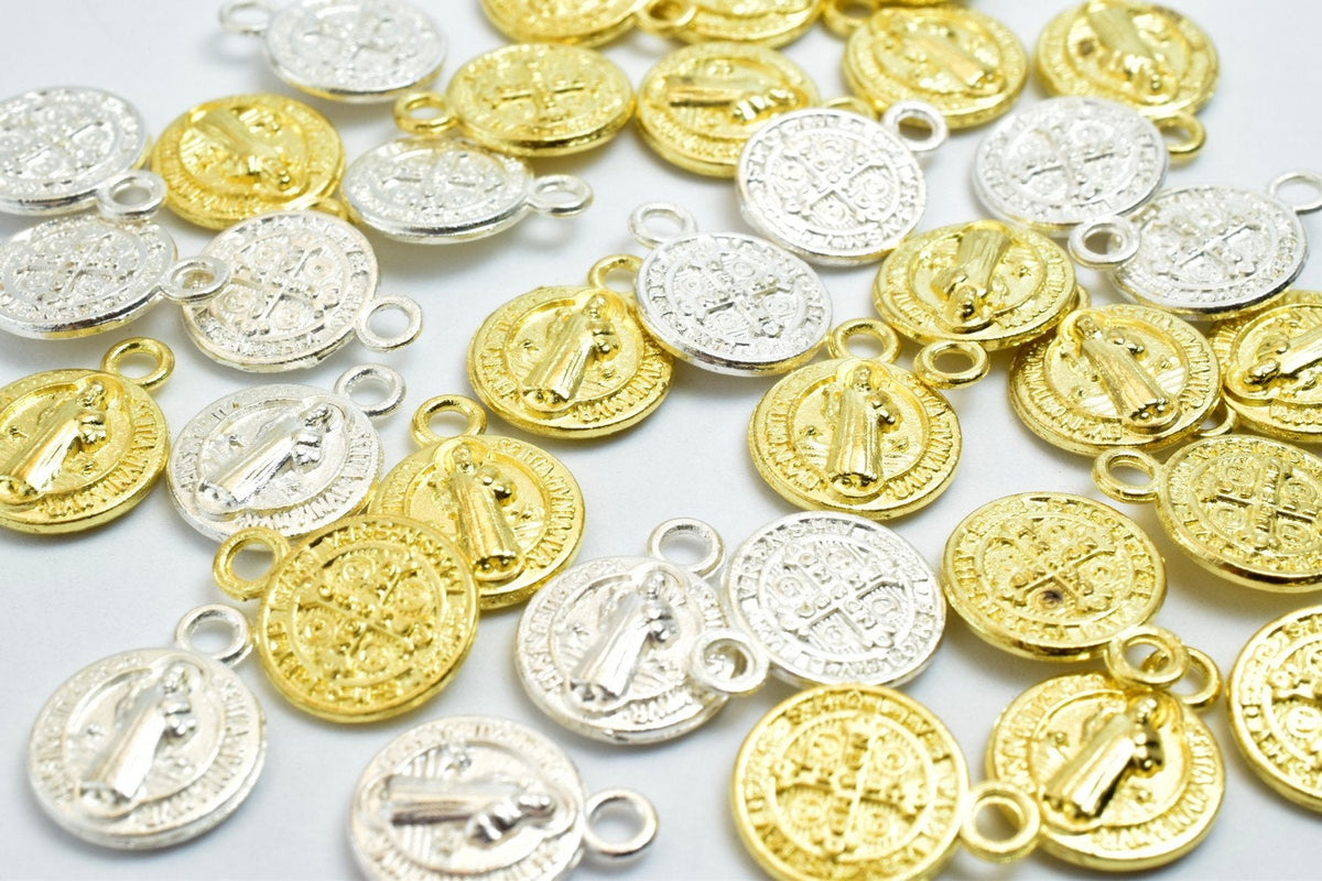 50PCs Saint Benedict Catholic Religious Medallions Charms San Benito Size 12.5x10mm Silver/Gold Rosary Benediction Charms...
