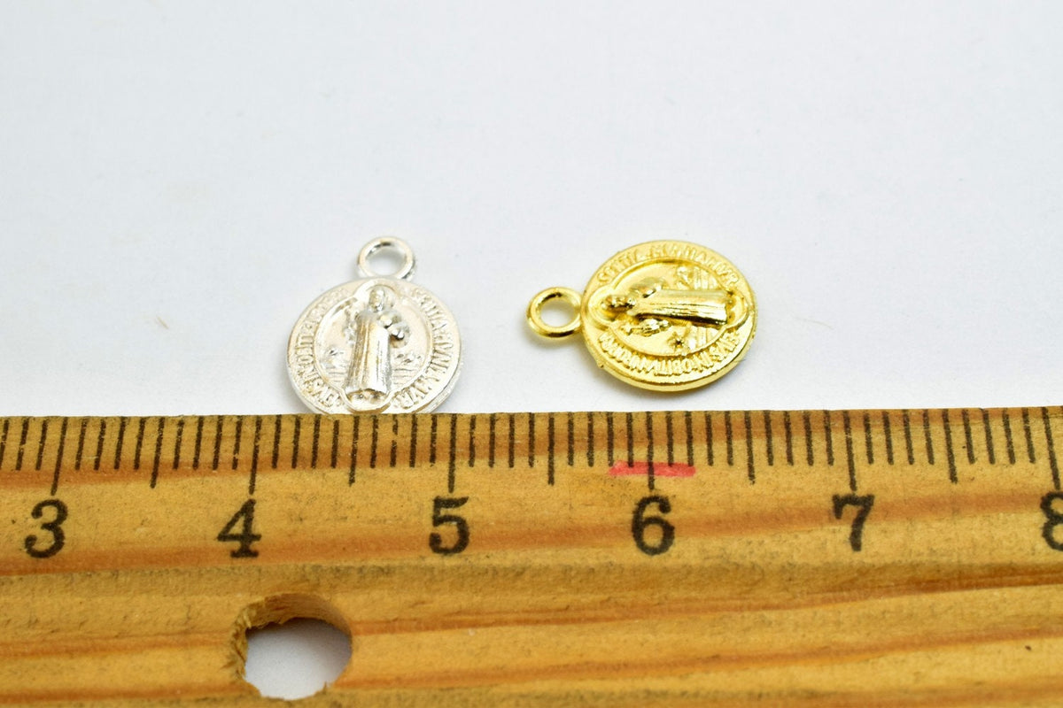 50PCs Saint Benedict Catholic Religious Medallions Charms San Benito Size 12.5x10mm Silver/Gold Rosary Benediction Charms...