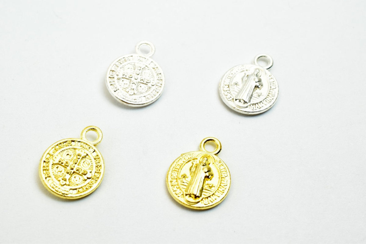 50PCs Saint Benedict Catholic Religious Medallions Charms San Benito Size 12.5x10mm Silver/Gold Rosary Benediction Charms...