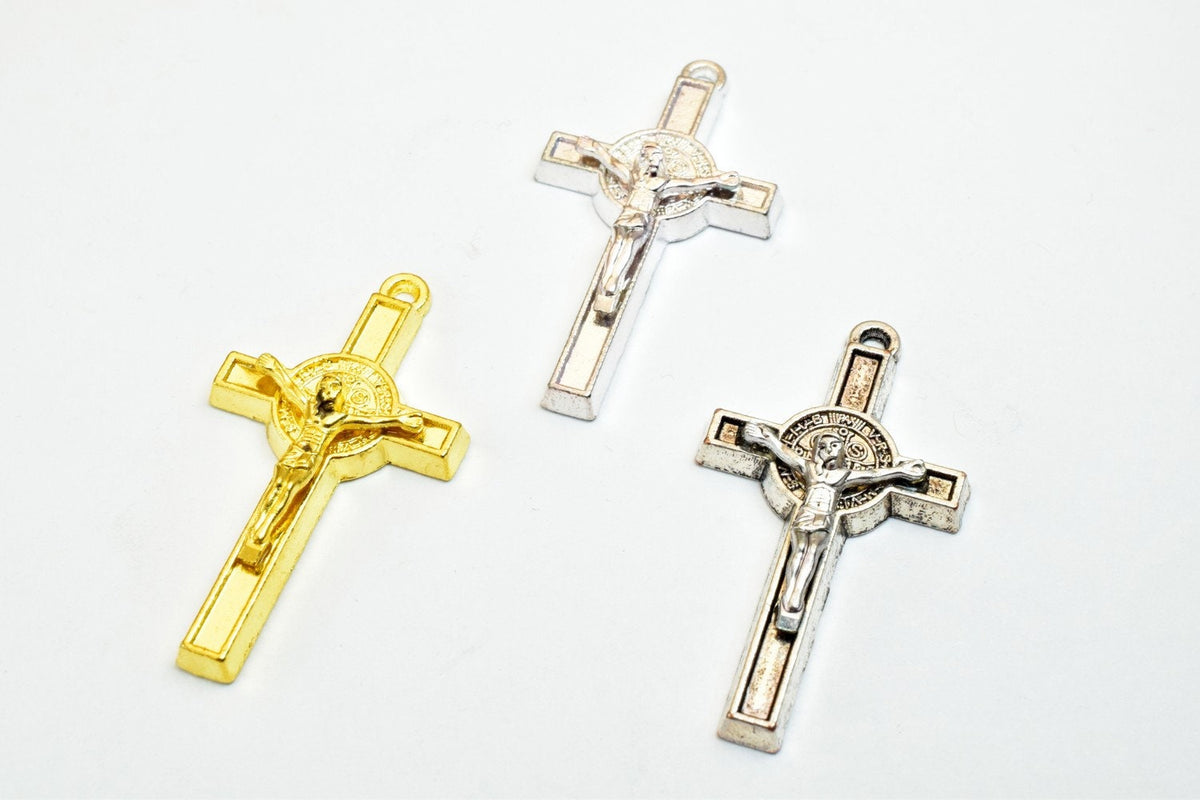 12 PCs Cross Charm With Jesus & St Benedict Rosary Gothic Religious Gothic Christian Pendant Baptism Favor First Communion...