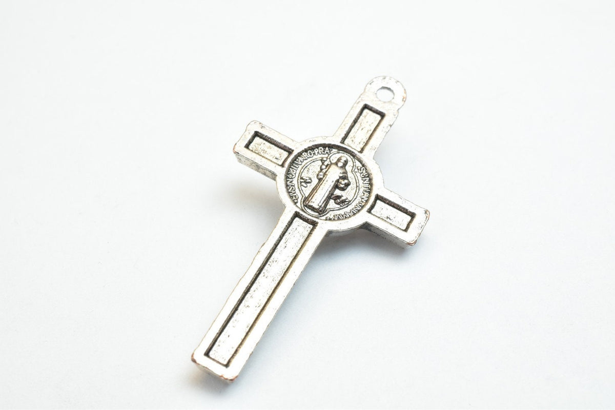 12 PCs Cross Charm With Jesus & St Benedict Rosary Gothic Religious Gothic Christian Pendant Baptism Favor First Communion...