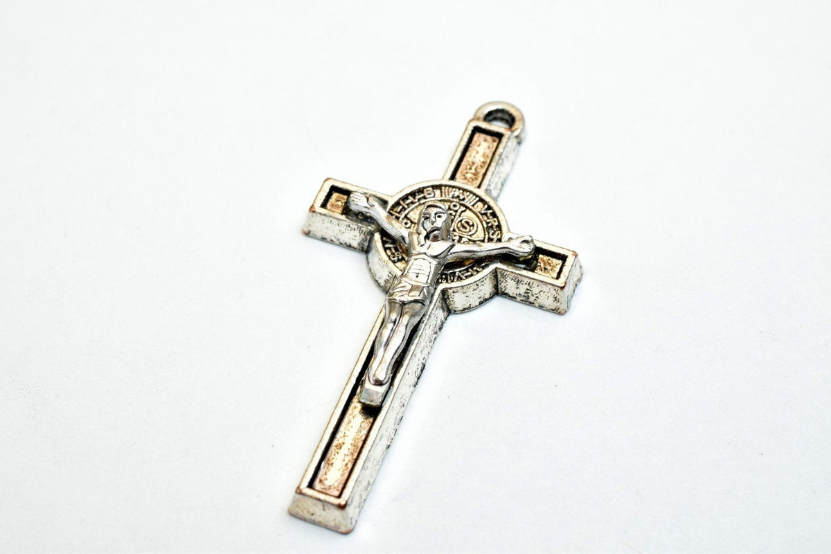 12 PCs Cross Charm With Jesus & St Benedict Rosary Gothic Religious Gothic Christian Pendant Baptism Favor First Communion...