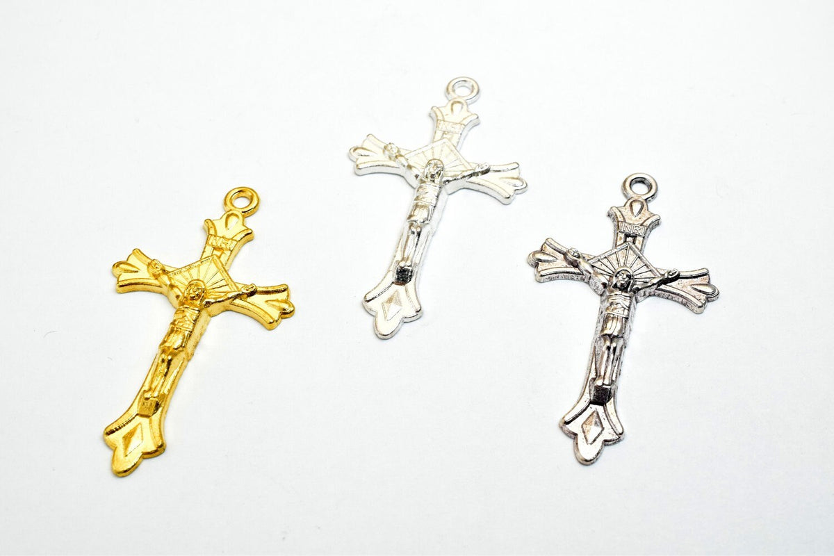 10 PCs Cross Charm With Jesus Rosary Gothic Religious Gothic Christian Pendant Baptism Favor First Communion Jewelry Makin...