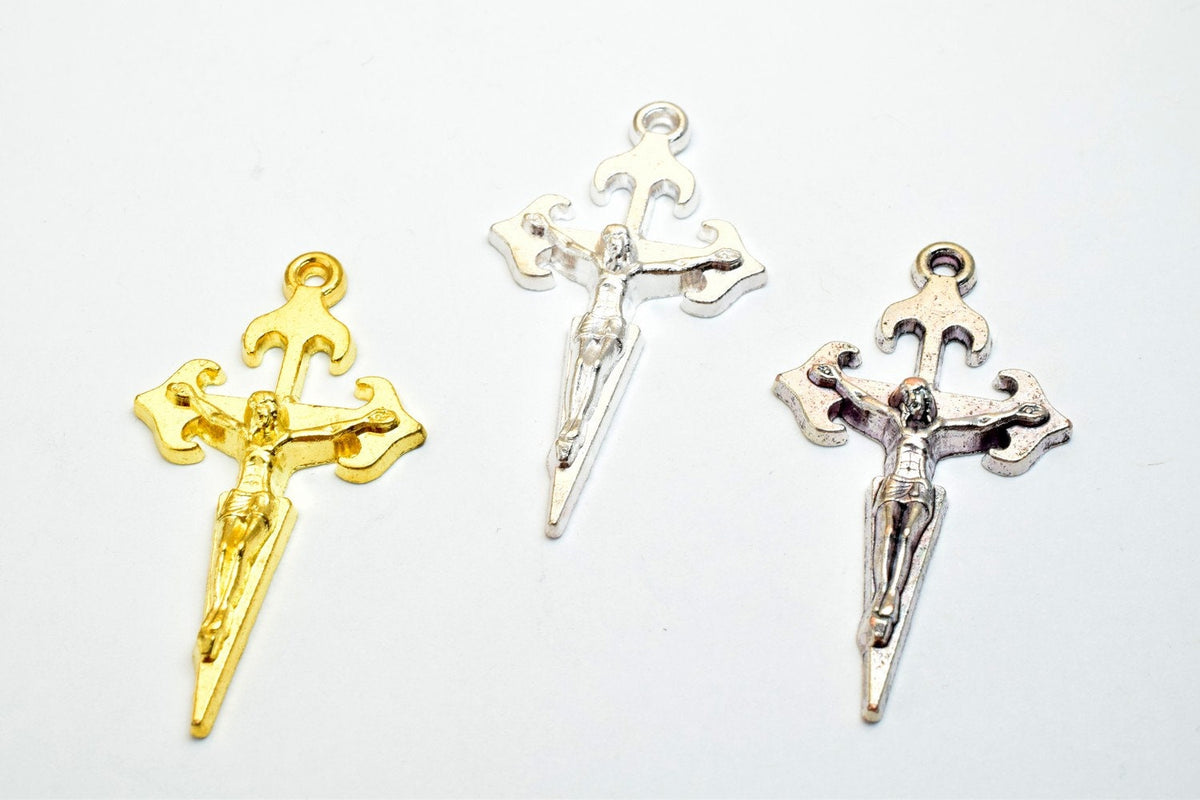 10 PCs Cross Charm With Jesus Rosary Gothic Religious Gothic Christian Pendant Baptism Favor First Communion Jewelry Makin...