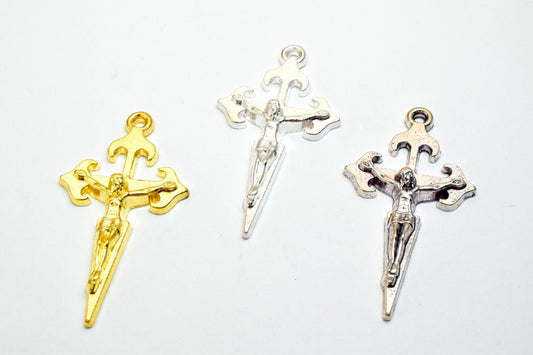 10 PCs Cross Charm With Jesus Rosary Gothic Religious Gothic Christian Pendant Baptism Favor First Communion Jewelry Makin...