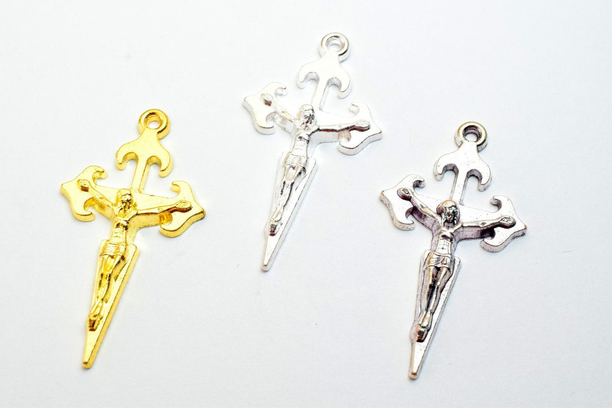 10 PCs Cross Charm With Jesus Rosary Gothic Religious Gothic Christian Pendant Baptism Favor First Communion Jewelry Makin...