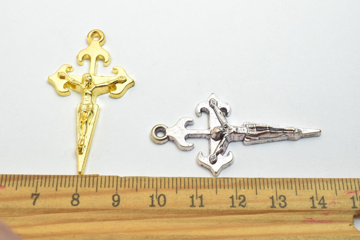 10 PCs Cross Charm With Jesus Rosary Gothic Religious Gothic Christian Pendant Baptism Favor First Communion Jewelry Makin...