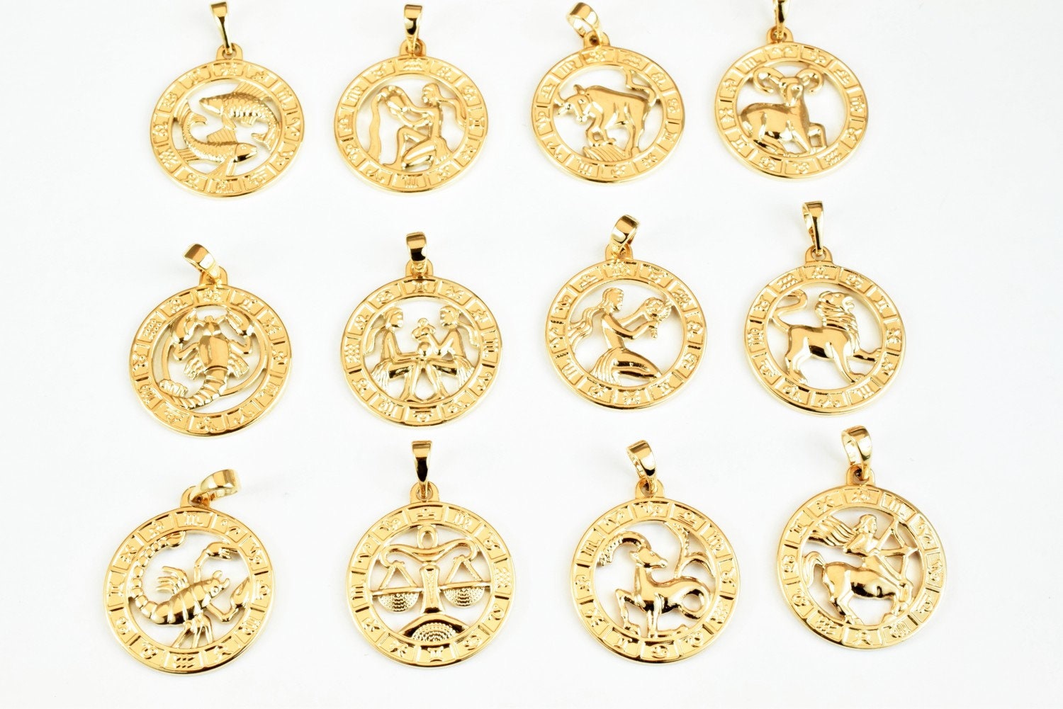 Zodiac Charm Pendants Gold Filled Alternative Horoscope Constellation Jewelry 22x19.5mm