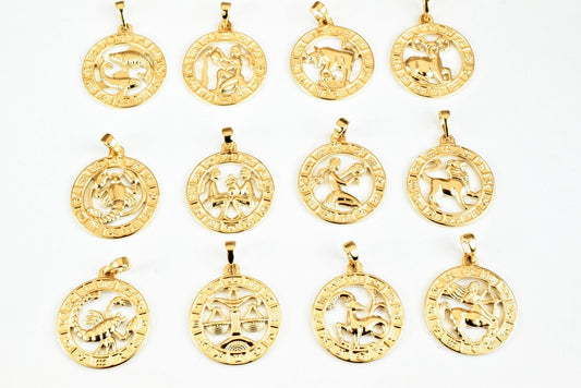 Zodiac Charm Pendants Gold Filled Alternative Horoscope Constellation Jewelry 22x19.5mm