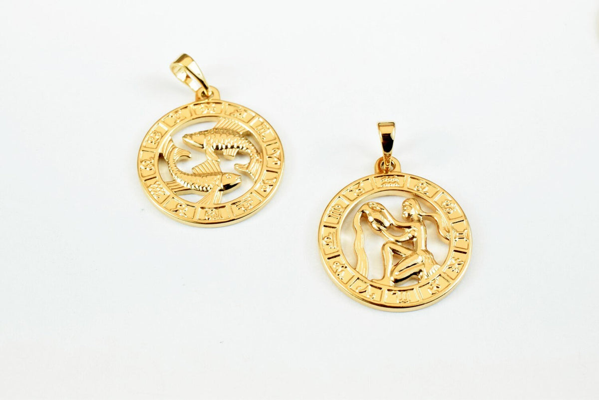 Zodiac Charm Pendants Gold Filled Alternative Horoscope Constellation Jewelry 22x19.5mm