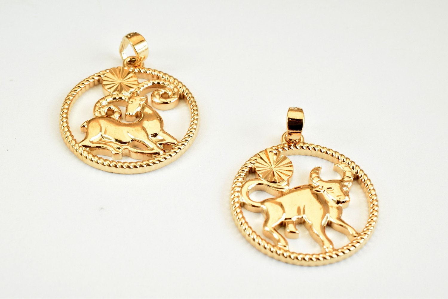 Zodiac Charm Pendant Horoscope Coin Gold Filled Alternative – 23x20mm Jewelry Making