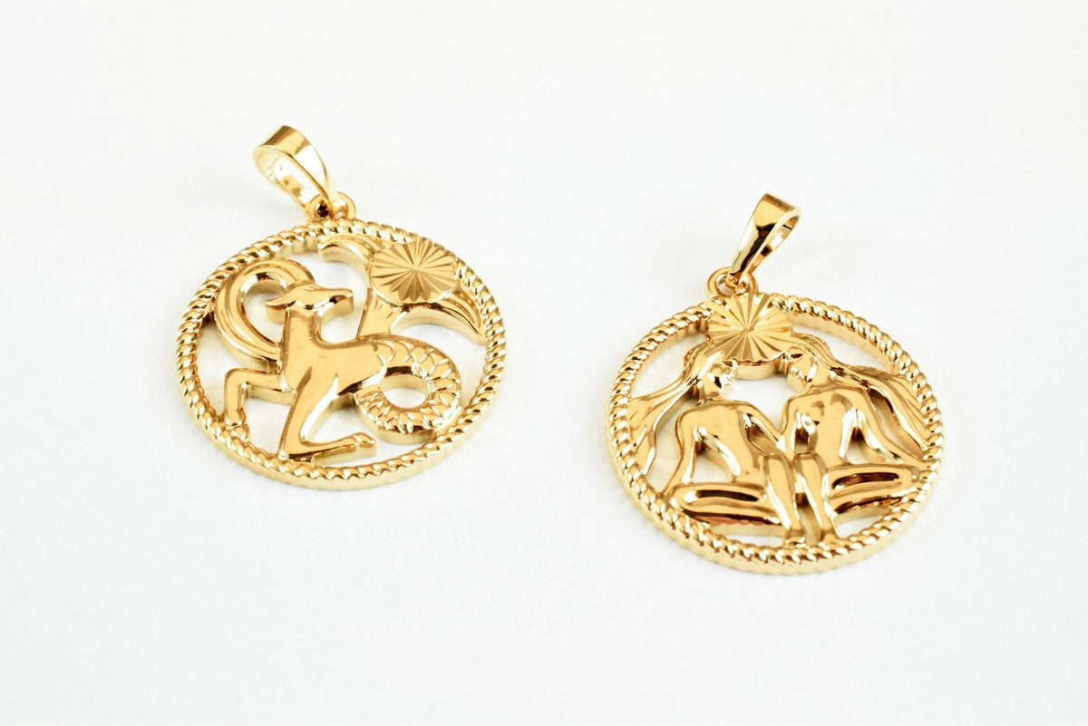 Zodiac Charm Pendant Horoscope Coin Gold Filled Alternative – 23x20mm Jewelry Making