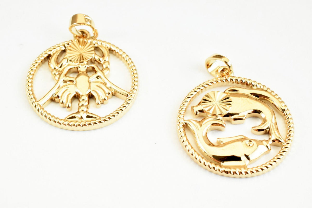 Zodiac Charm Pendant Horoscope Coin Gold Filled Alternative – 23x20mm Jewelry Making