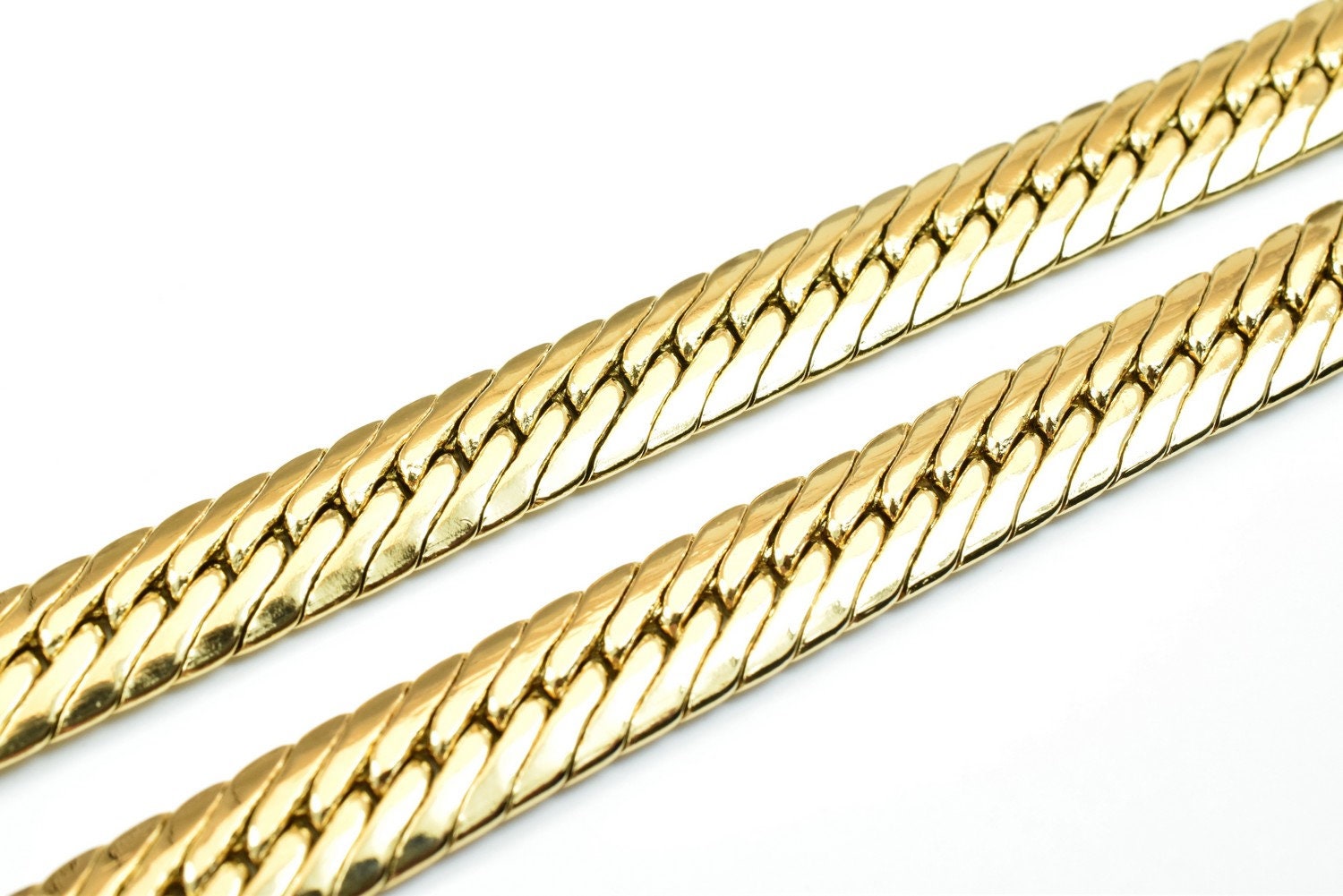 20" Inches 18K as Gold Filled* Chain Curb/Herringbone/Serpentine Chain Width 9mm/Thickness 2.5mm/ Findings for Jewelry Mak...