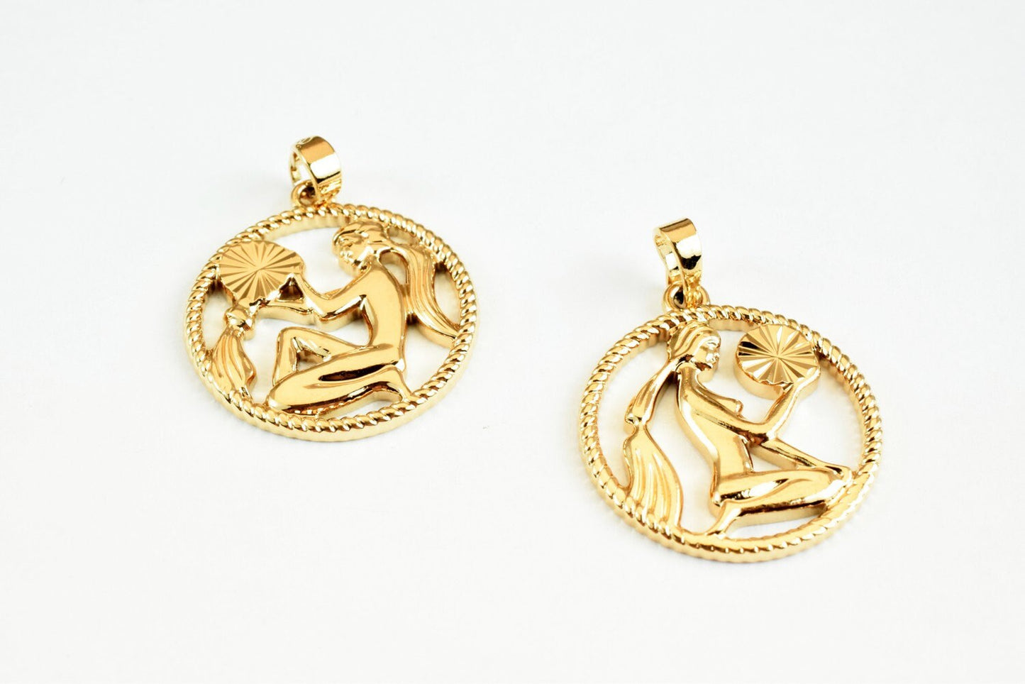 Zodiac Charm Pendant Horoscope Coin Gold Filled Alternative – 23x20mm Jewelry Making