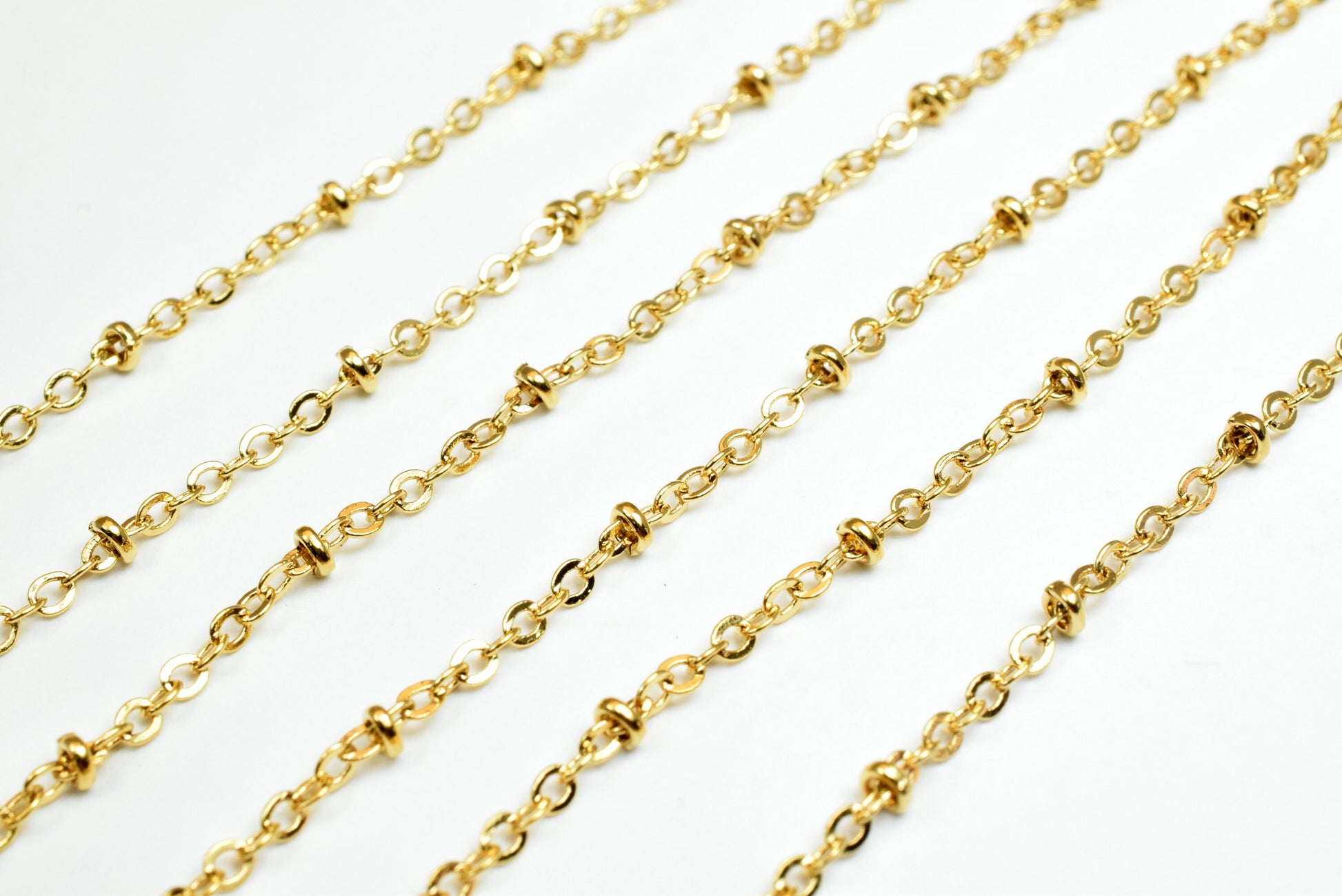Satellite Chain Gold Filled 18K Electroplated: 2.2mm Roundel Beaded Cable, Copper Base | Skin Friendly, Wholesale by Foot