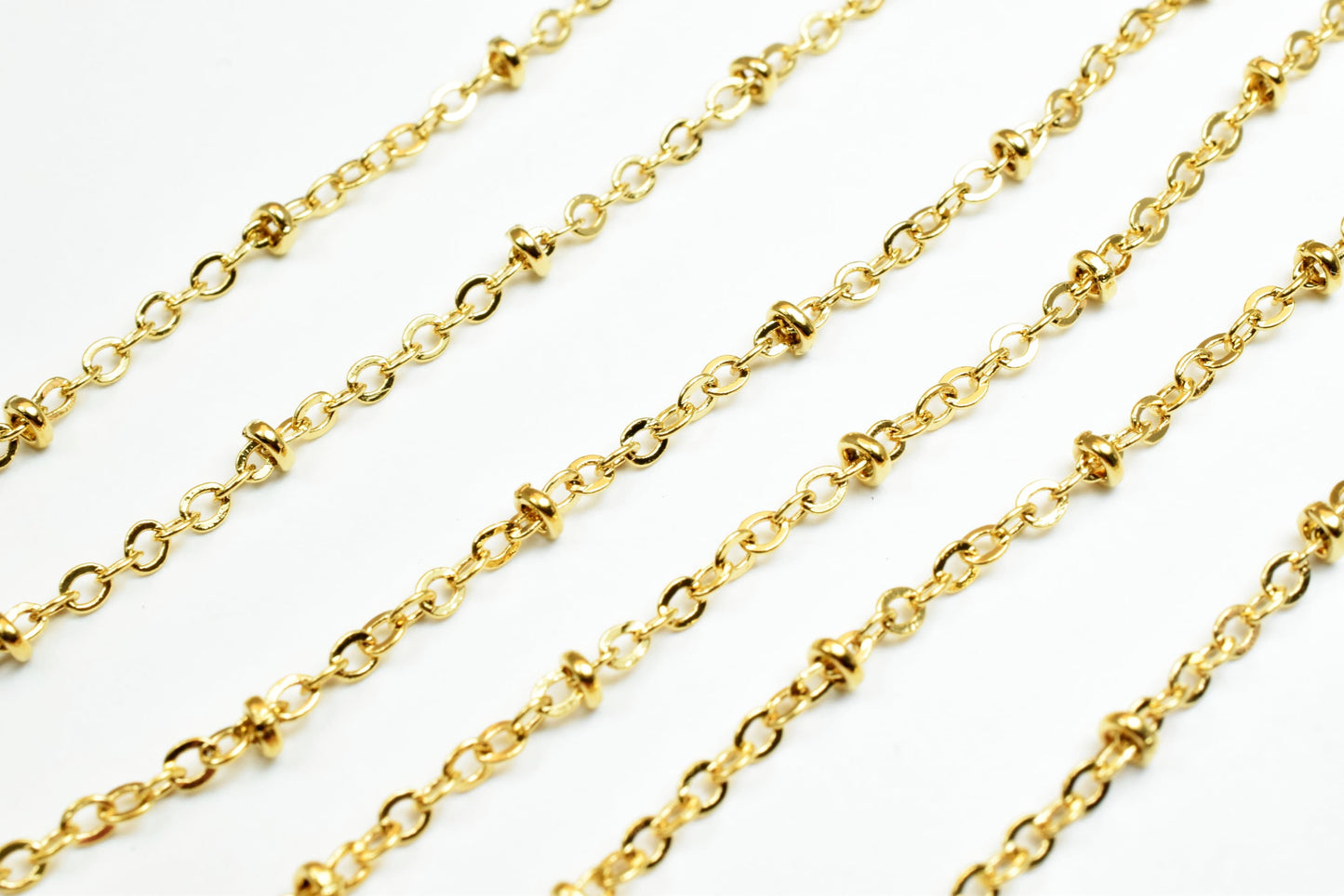Satellite Chain Gold Filled 18K Electroplated: 2.2mm Roundel Beaded Cable, Copper Base | Skin Friendly, Wholesale by Foot