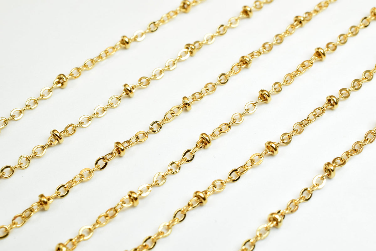 Satellite Chain Gold Filled 18K Electroplated: 2.2mm Roundel Beaded Cable, Copper Base | Skin Friendly, Wholesale by Foot