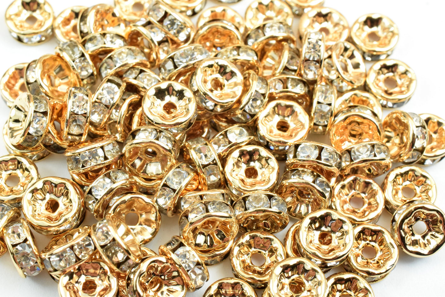 Rose Gold Beads Clear: Roundel Rhinestone Spacers - 5-12mm Sizes, Gold Micro Pave Style for Jewelry Making