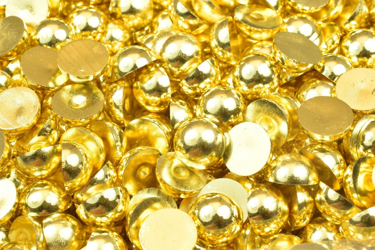 Decoden Flat Back Gold Pearls: Assorted Sizes 4-20mm - Acrylic Half Pearls, DIY Crafting, Shoe and Clothing Decoration