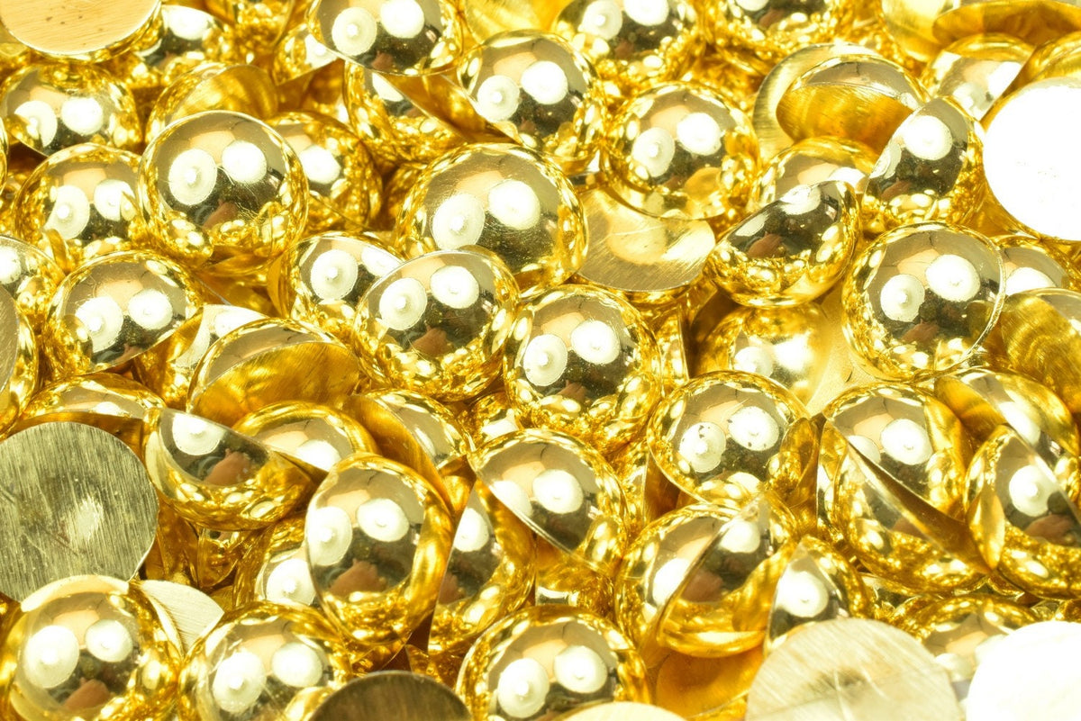 Decoden Flat Back Gold Pearls: Assorted Sizes 4-20mm - Acrylic Half Pearls, DIY Crafting, Shoe and Clothing Decoration