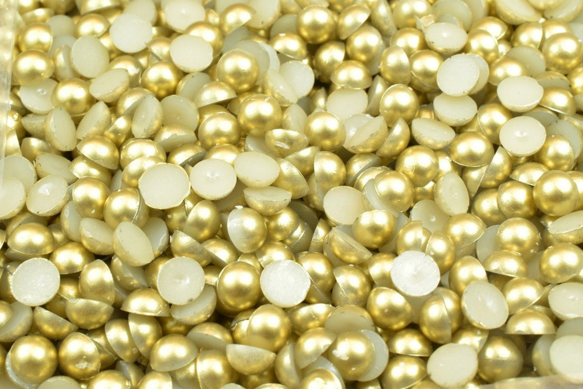 Matte Gold Pearls Flat Back: Decoden Half Pearls, Multiple Sizes | Acrylic Plastic, Jewelry & Craft Embellishments