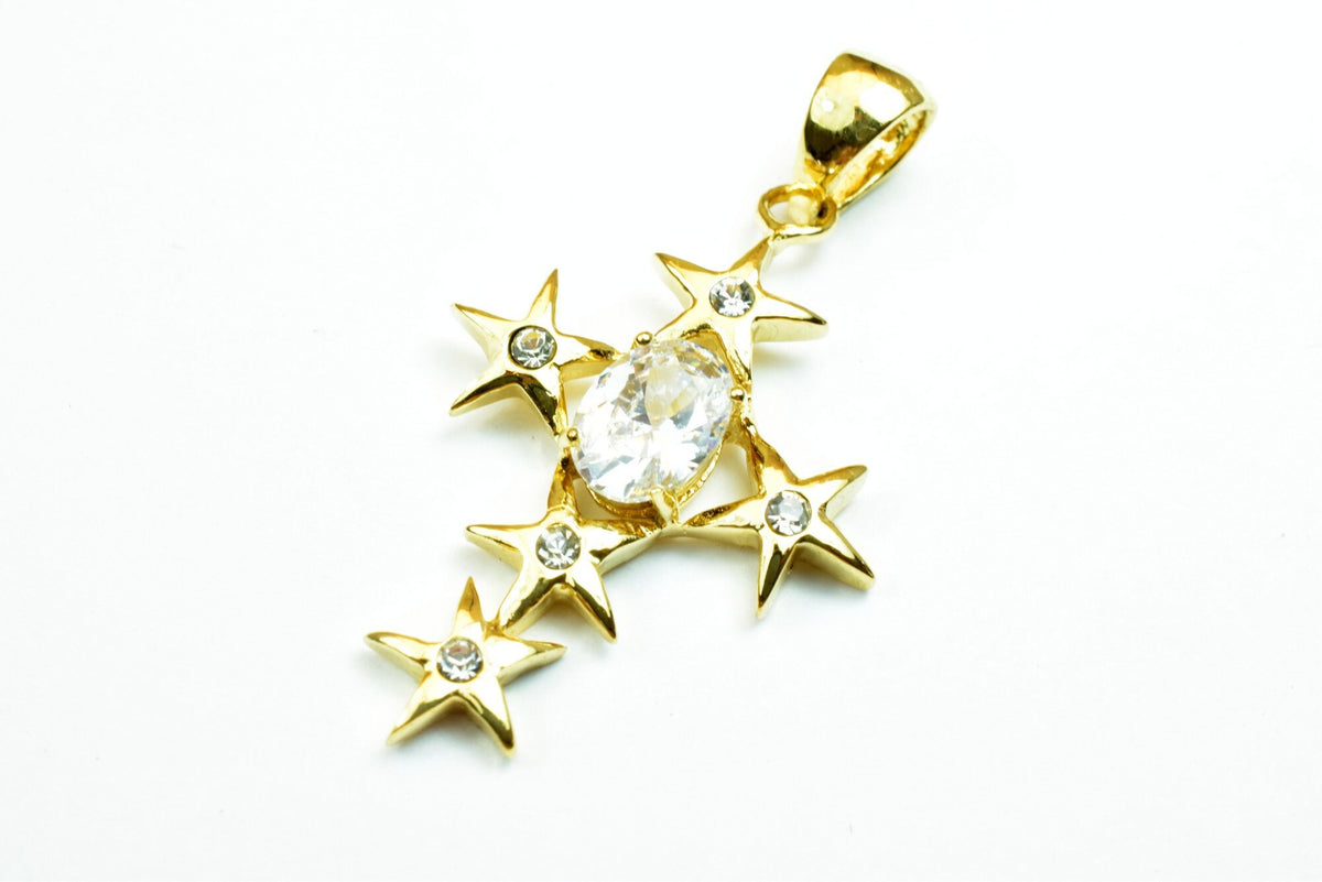 18K Gold Filled Cross Pendant With CZ Cubic Zirconia Stone Size 33x22mm Hand Made For Rosary, Christian Religious Charm Fo...