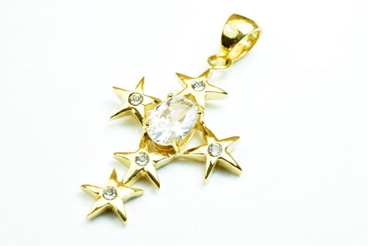 18K Gold Filled Cross Pendant With CZ Cubic Zirconia Stone Size 33x22mm Hand Made For Rosary, Christian Religious Charm Fo...