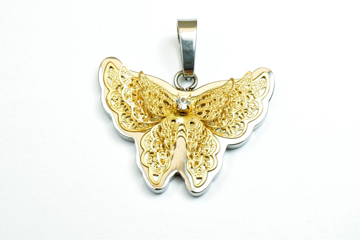 18K Gold Filled Butterfly Stainless Steel Pendant Or Rose Gold Filled With Rhinestone CZ Cubic Zirconia Size 28x36mm For J...