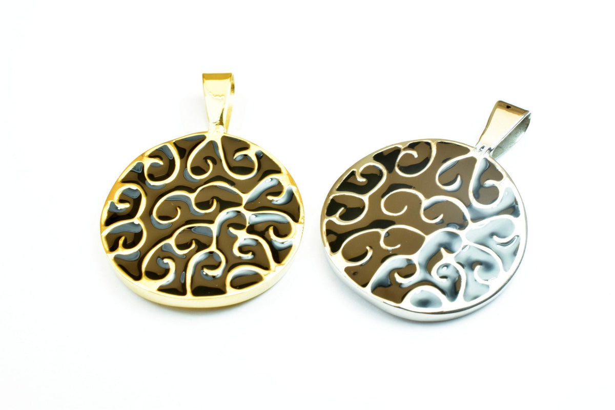 Black Irish Celtic Pendant: 18K Gold Filled Look, Rhodium Plated Charm | Durable Finish, 36x26mm Size, Mixed Metal Jewelry