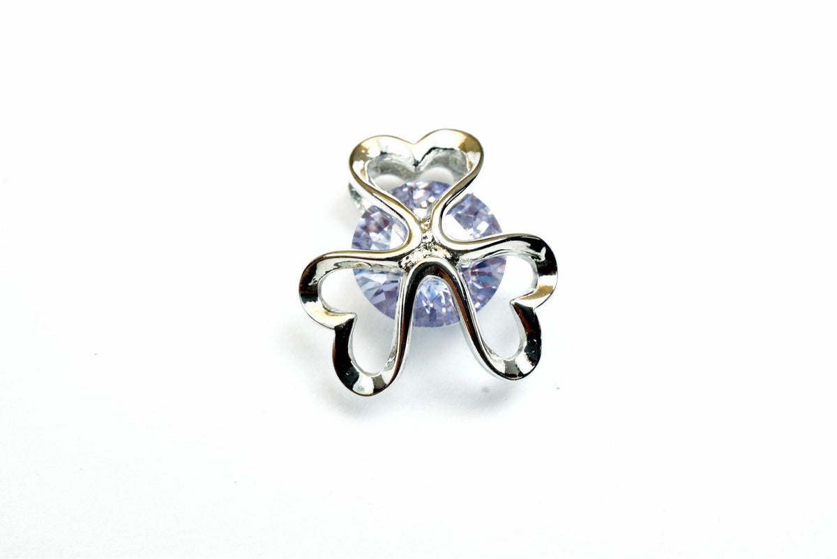 Heart Flower Charm Pendant: White Gold Filled Rhodium Plated Jewelry Accent (15mm, CZ Cubic Zirconia, Tarnish Resistant)