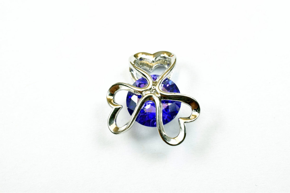 Heart Flower Charm Pendant: White Gold Filled Rhodium Plated Jewelry Accent (15mm, CZ Cubic Zirconia, Tarnish Resistant)