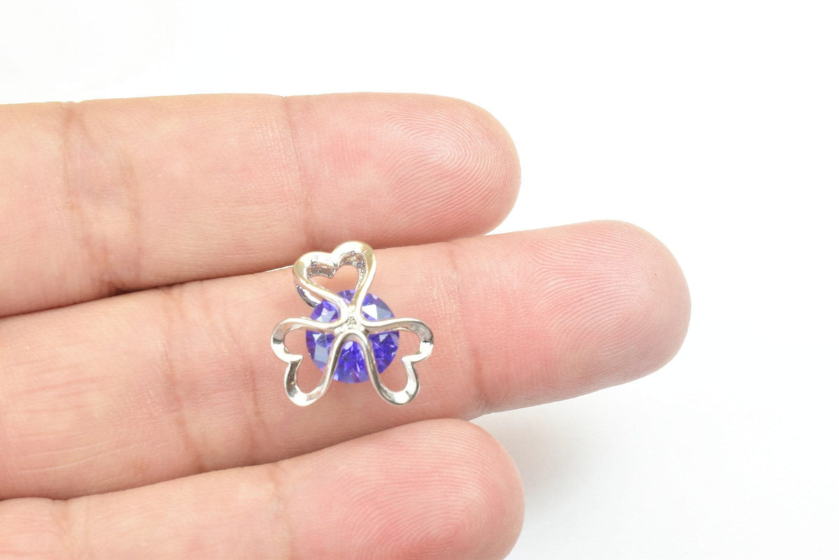Heart Flower Charm Pendant: White Gold Filled Rhodium Plated Jewelry Accent (15mm, CZ Cubic Zirconia, Tarnish Resistant)