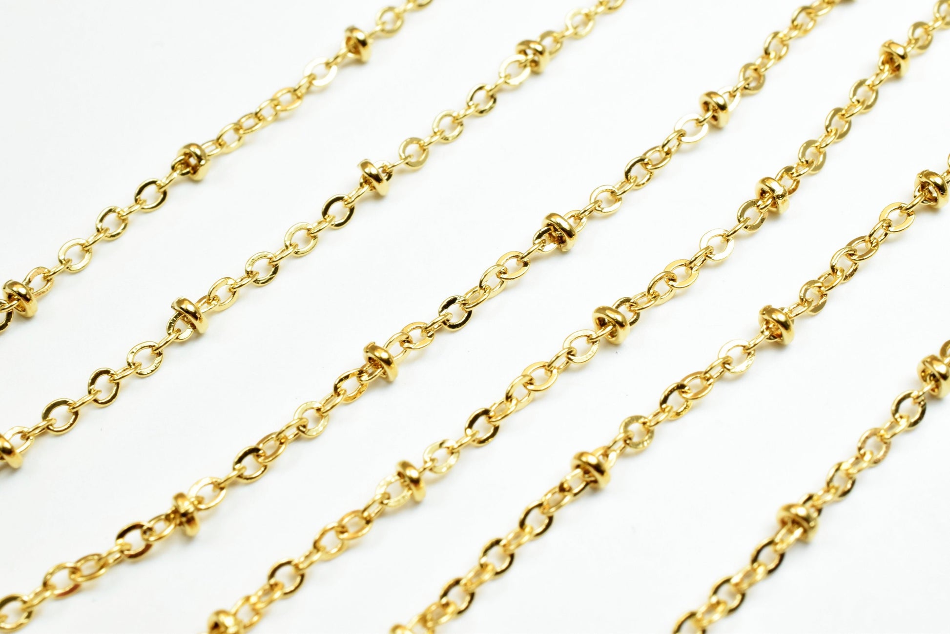 Satellite Chain Gold Filled 18K Electroplated: 2.2mm Roundel Beaded Cable, Copper Base | Skin Friendly, Wholesale by Foot
