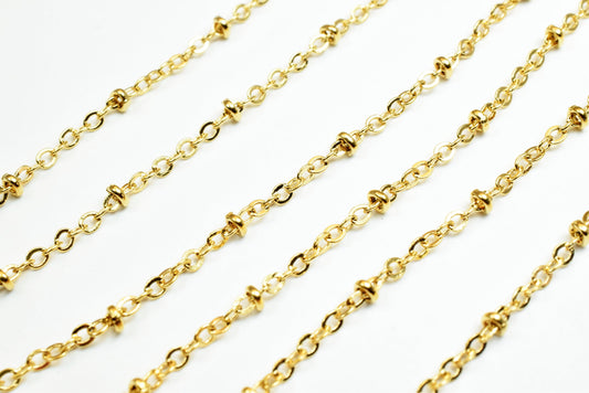 Satellite Chain Gold Filled 18K Electroplated: 2.2mm Roundel Beaded Cable, Copper Base | Skin Friendly, Wholesale by Foot