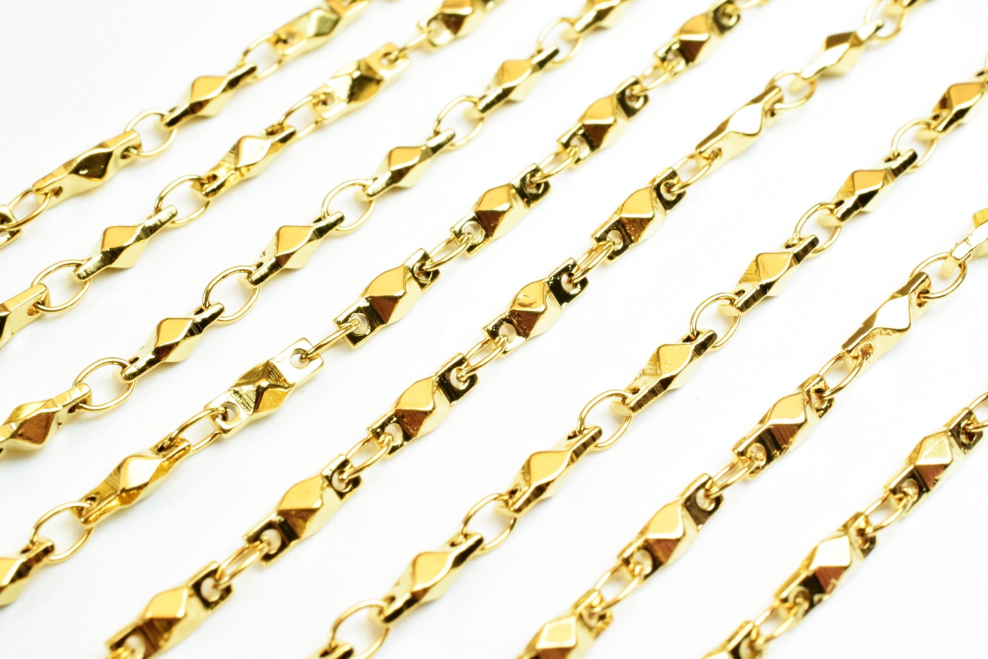 Gold Plated Tarnish Resistant Bar Chain - 18K Electroplated Finish, 2.5mm Width, Copper Metal, Ideal for Jewelry Crafting