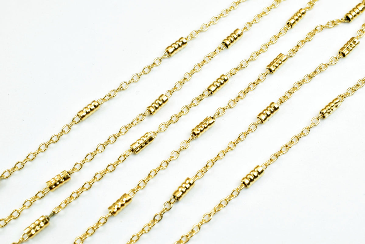 18K Gold Plated* tarnish resistant Bar Chain, Cable Chain, Bar Size 2mm Chain Size 1mm for Jewelry Making GFC050 Sold by F...