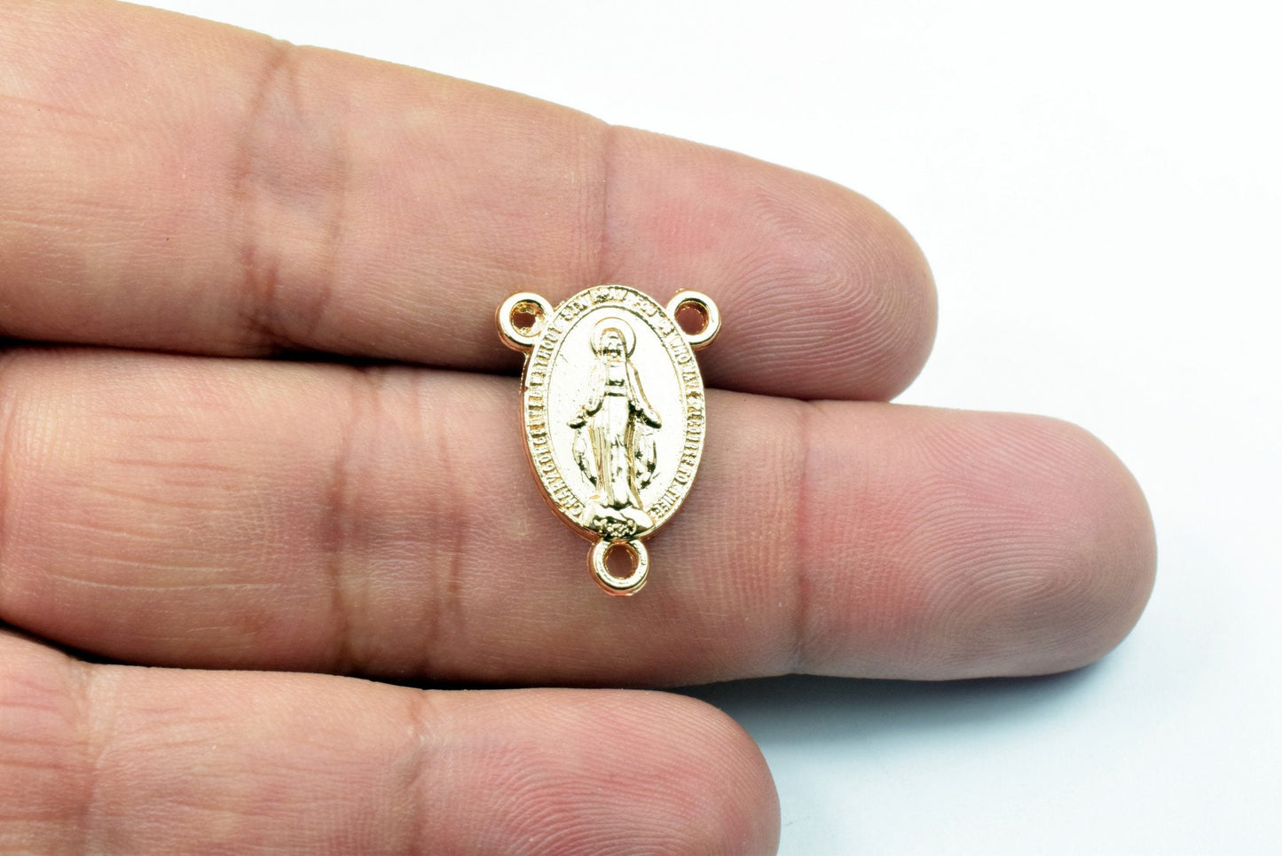 Virgin Mother Mary Rosary Connector: 18K Tarnish Resistant Gold, Durable Religious Medal | Base, Tarnish Resistant | 20x14.5mm