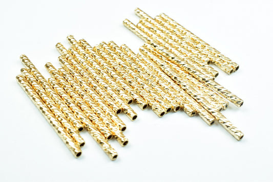 18K Gold Filled Alternative Tube Findings: Straight Diamond Cut Tubes, Base (2x25mm & 2x30mm, Jewelry Making Parts)