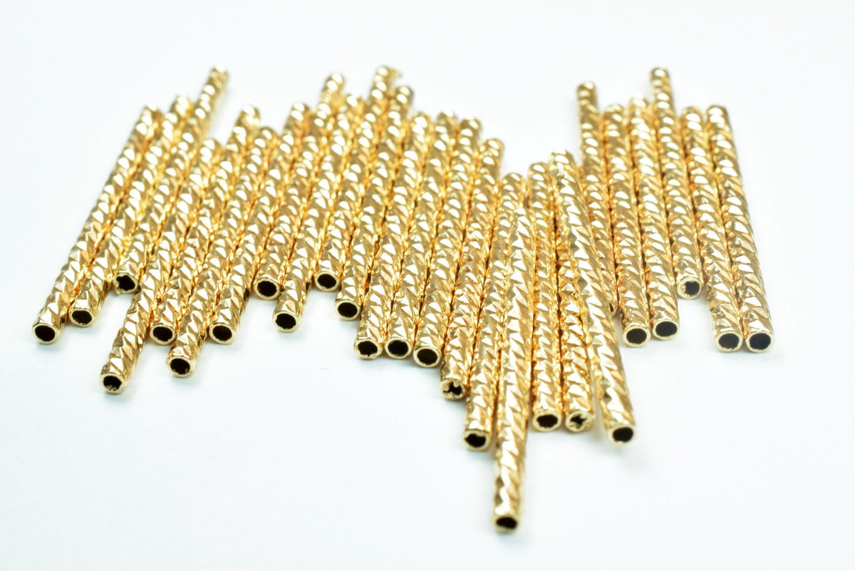 18K Gold Filled Alternative Tube Findings: Straight Diamond Cut Tubes, Base (2x25mm & 2x30mm, Jewelry Making Parts)
