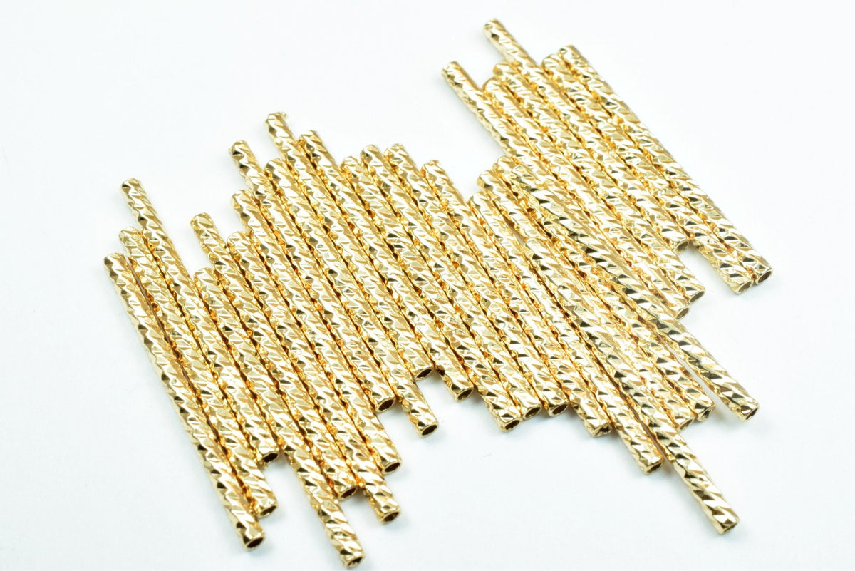 18K Gold Filled Alternative Tube Findings: Straight Diamond Cut Tubes, Base (2x25mm & 2x30mm, Jewelry Making Parts)