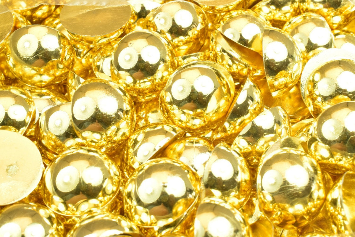 Decoden Flat Back Gold Pearls (Half Pearl) 4mm/6mm/8mm/10mm/14mm/16mm/19 20mm for Cloth or Shoe or Decoration or Jewelry M...