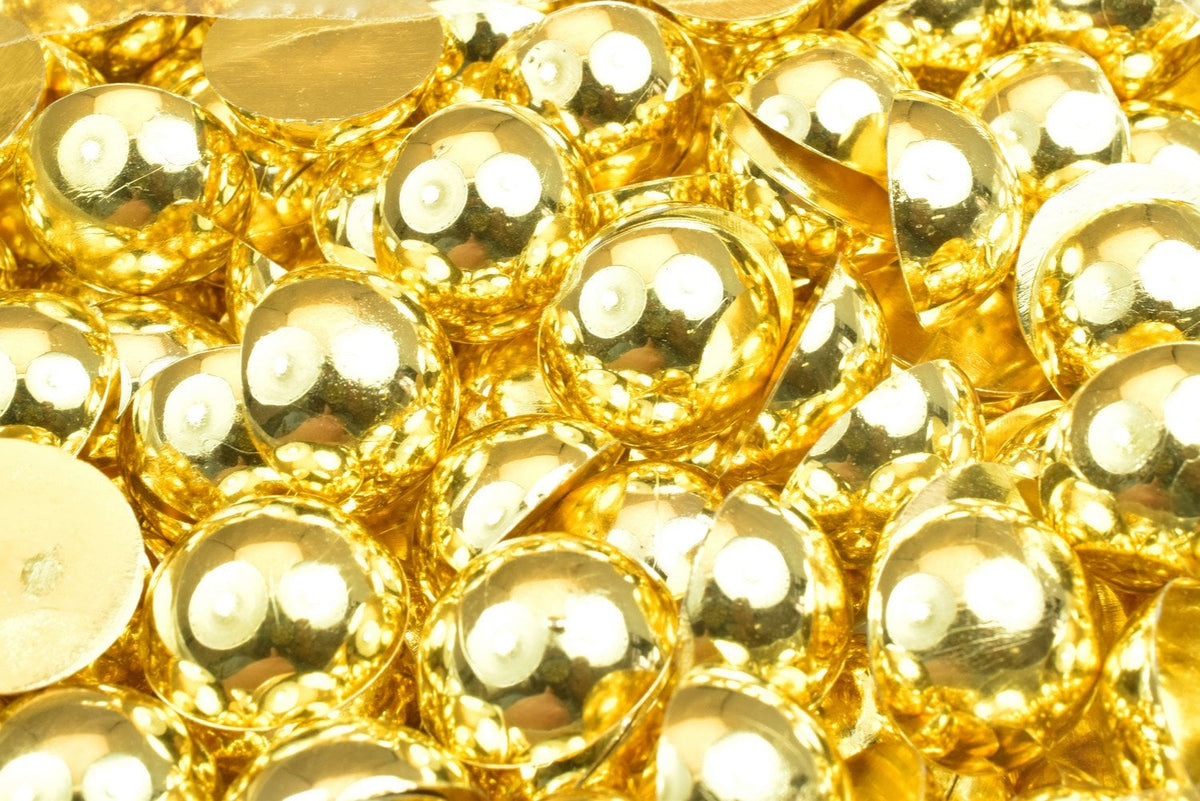 Decoden Flat Back Gold Pearls: Assorted Sizes 4-20mm - Acrylic Half Pearls, DIY Crafting, Shoe and Clothing Decoration