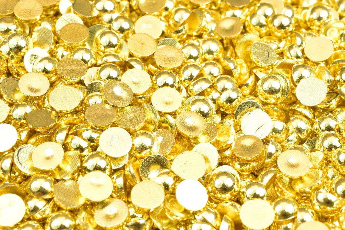 Decoden Flat Back Gold Pearls: Assorted Sizes 4-20mm - Acrylic Half Pearls, DIY Crafting, Shoe and Clothing Decoration
