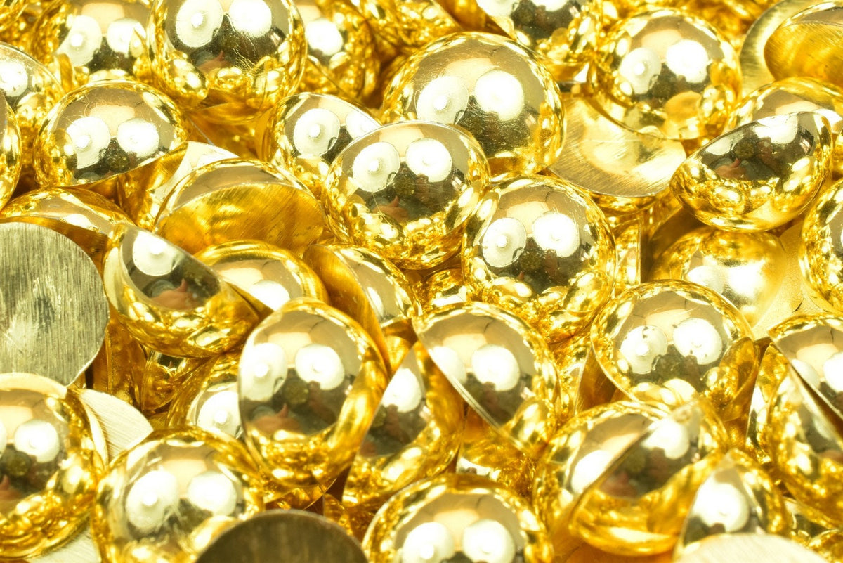 Decoden Flat Back Gold Pearls: Assorted Sizes 4-20mm - Acrylic Half Pearls, DIY Crafting, Shoe and Clothing Decoration
