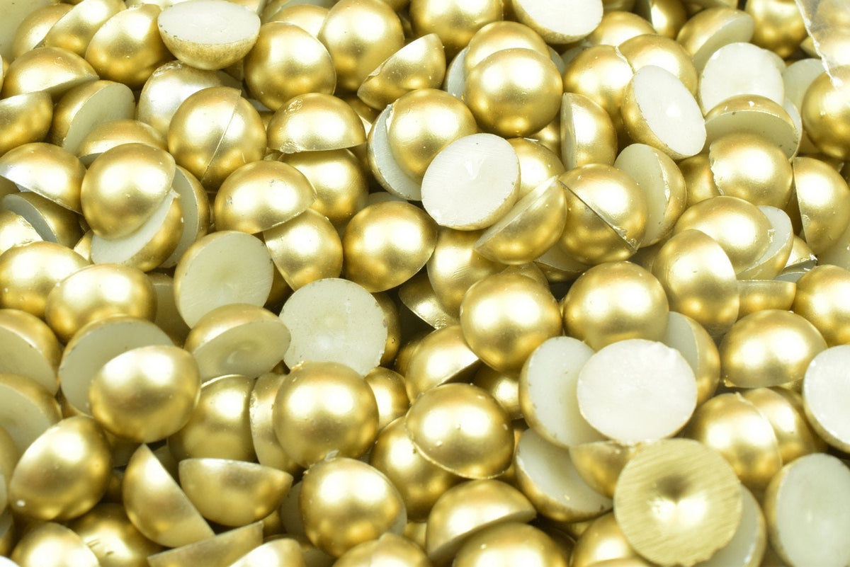 Matte Gold Pearls Flat Back: Decoden Half Pearls, Multiple Sizes | Acrylic Plastic, Jewelry & Craft Embellishments